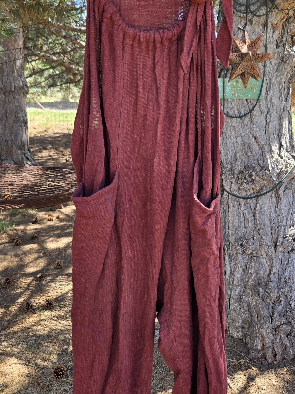 Free People Brick Red Linen Romper with Deep Pockets